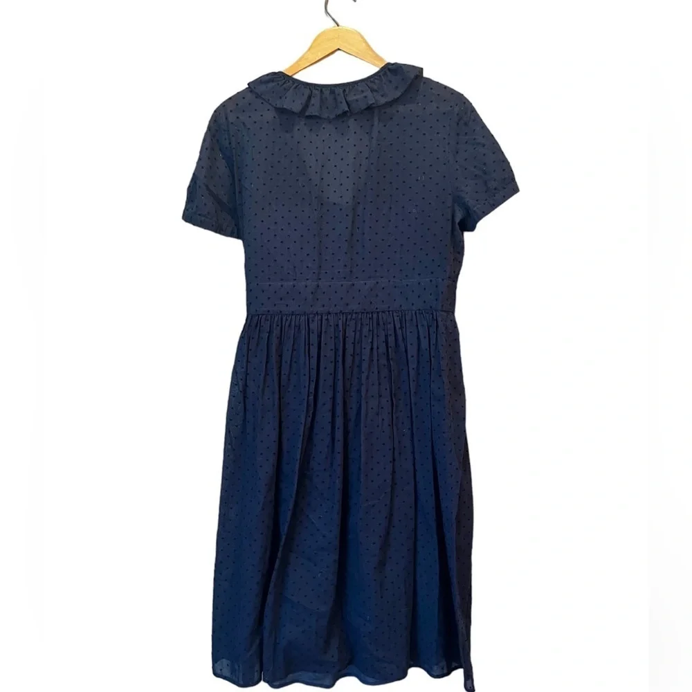 J. Crew Wrap Midi Dress Short Sleeve Nautical Swiss Dot Womens Sz 10 Navy Blue - Picture 7 of 8